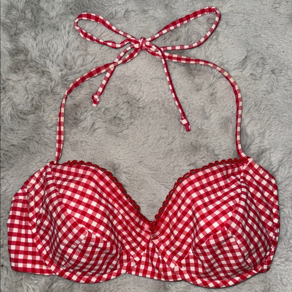 Shoshanna Red and White Gingham Bikini Top M/L C Retro Vintage